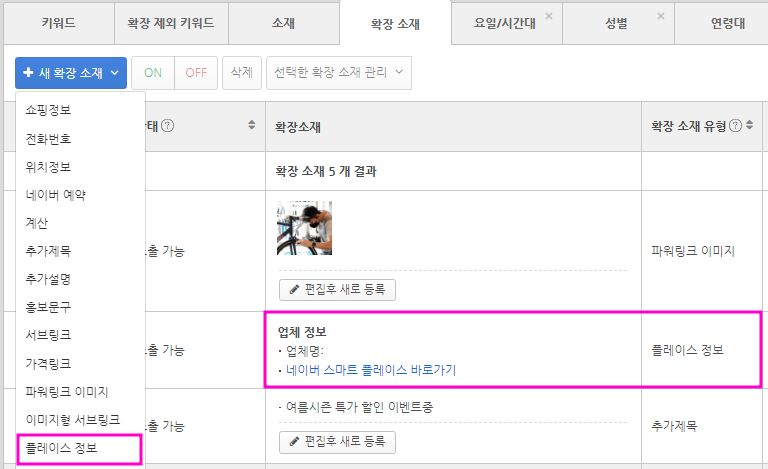 [파워링크 확장 소재 '플레이스' 추가]
